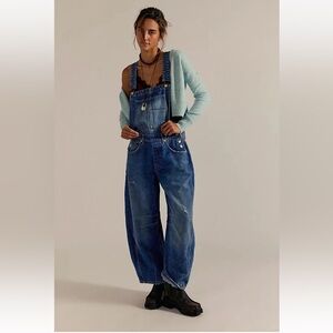Blue Glory Denim Barrel Overalls Free People We The Free L NWOT